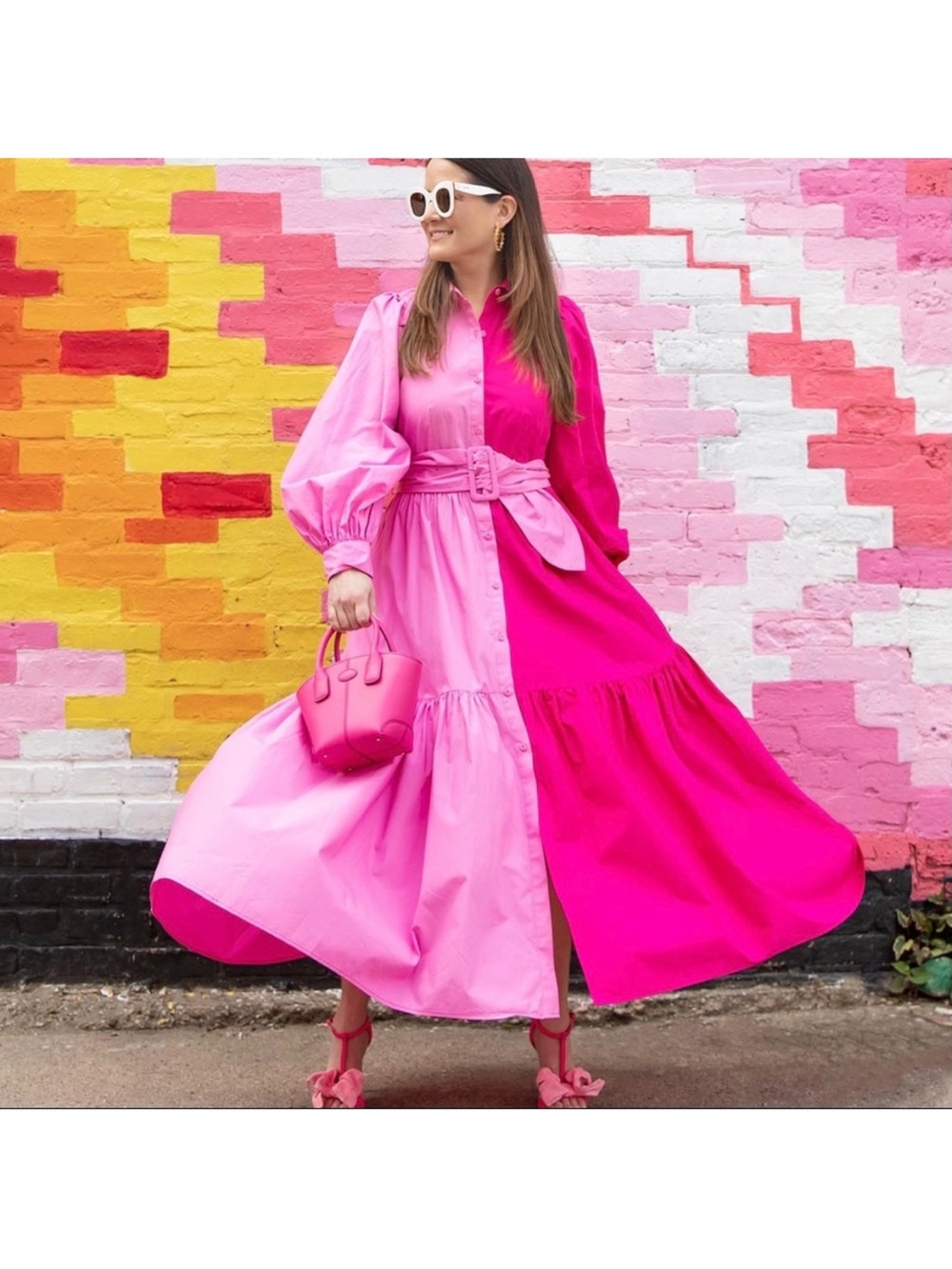 Rare! New Christopher John Rogers x Target Two-Tone Pink Maxi Shirt Dress Size 4